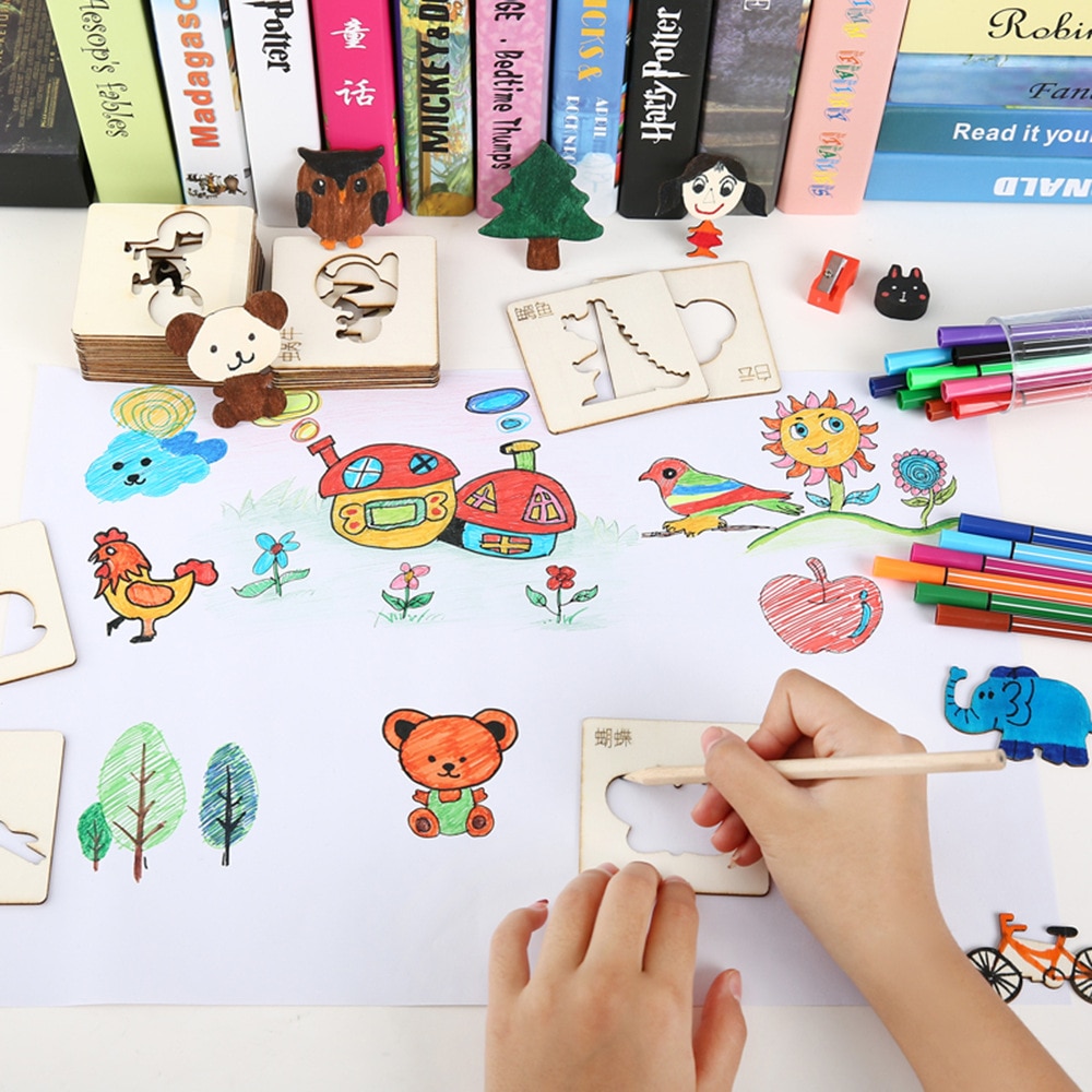 60Pcs Board School Paint Tools Educational Coloring Book Paint Learning Coloring Board Drawing Noard Wooden Drawing toy