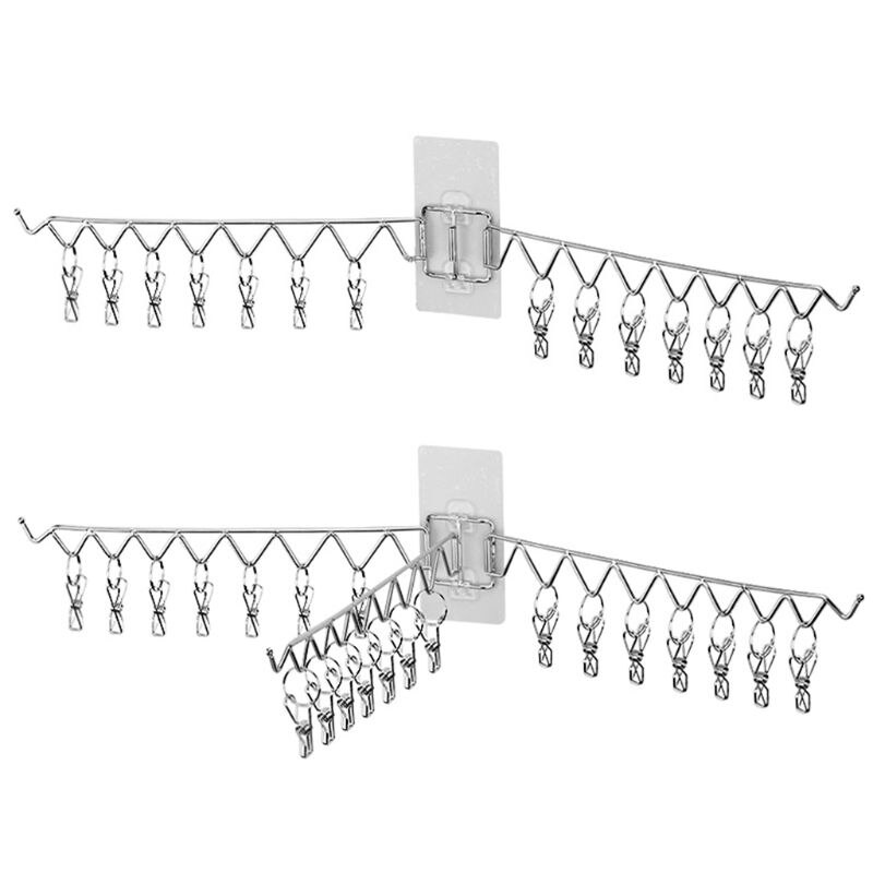 Stainless Steel Foldable Wall Mounted Clothes Hanger Rotatable Windproof Rack P0RE