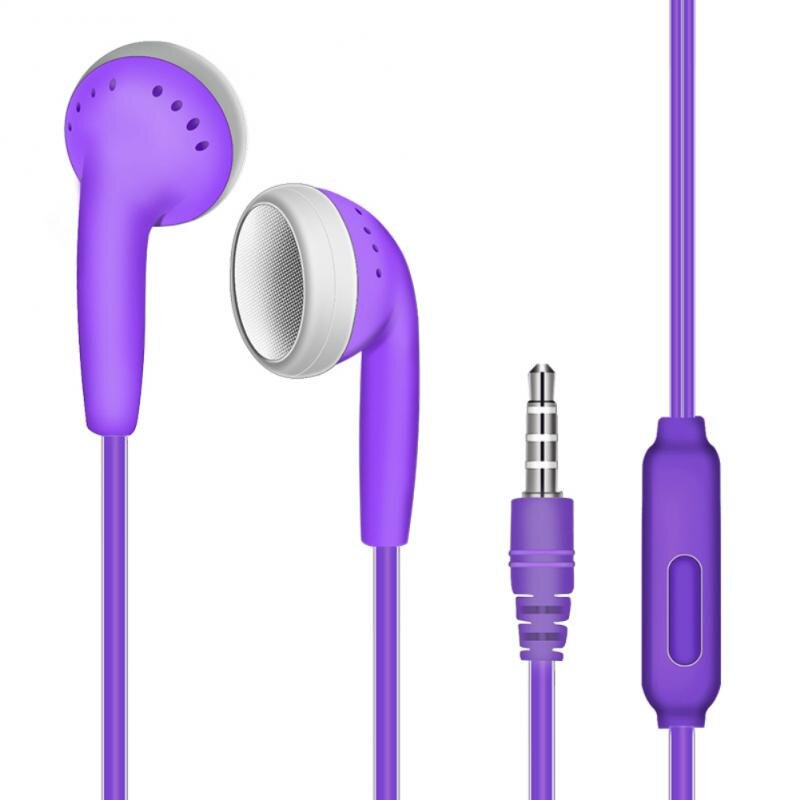 In Ear Earphones Flat Earbuds 3.5mm Wired Sport Headset Stereo Bass Earphone For iPhone 5S 6S Samsung Smartphone With Microphone: Purple