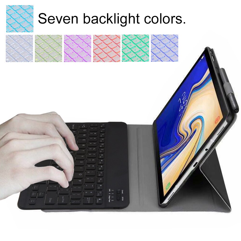 Teclado inalámbrico retroiluminado para Samsung Galaxy Tab S5e SM-T720 SM-T725 Funda de cuero PU con tapa y soporte con portalápices