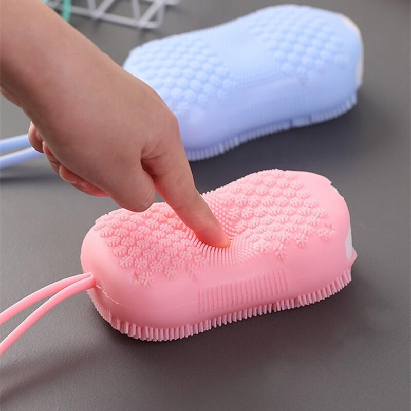 Silikon badborste dusch bubbelskrubb svampborste badrumsrengöring massageborste för att skrubba tillbaka kroppsduschtillbehör