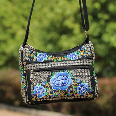 Bohemian borduurwerk Shell tas! Mooie Bloemen geborduurde Leuke Vrouwen schouder &amp; Crossbody bag Vintage Canvas Kleine Carrier