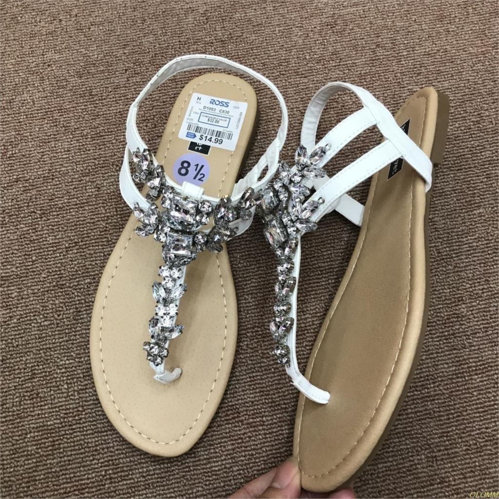 Sandalias planas de boda para mujer, zapatos con diamantes de cristal de talla grande, sin cordones, Blanco nupcial, talle grande, con punta de perla ostentosa, zapatos con aro