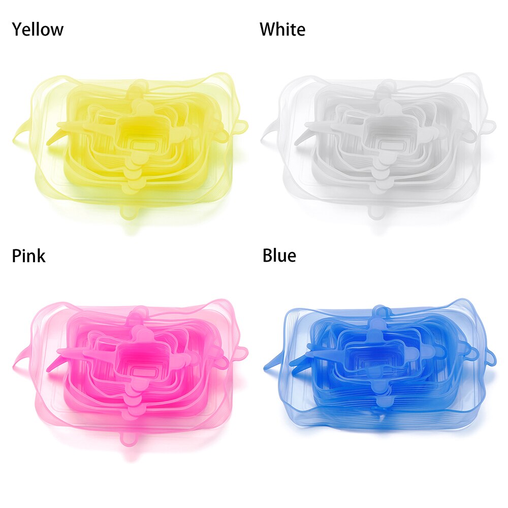 Cubierta de silicona de 6 uds, tapas elásticas, cubiertas herméticas reutilizables para envolver alimentos, cubiertas para mantener el bol sellado fresco, cubiertas elásticas para envolver, utensilios de cocina
