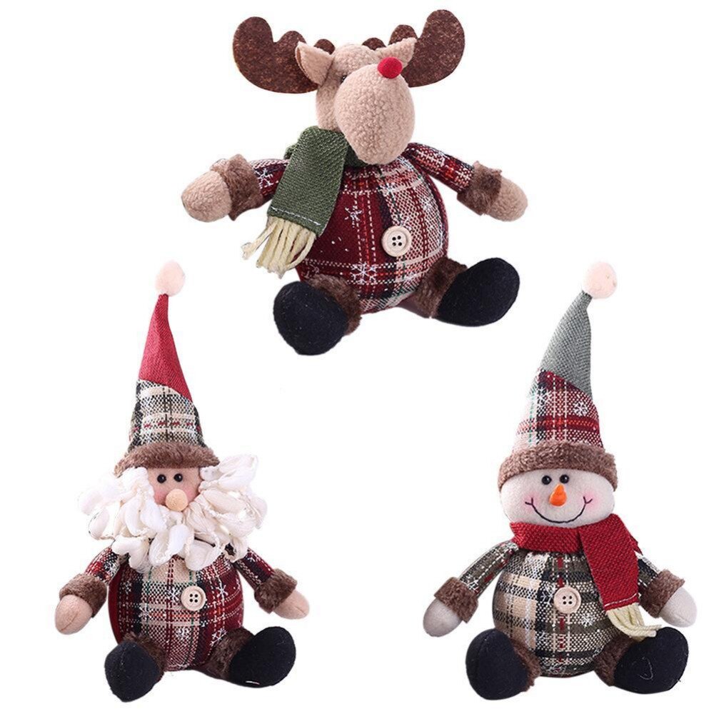 Merry Christmas Tree Ornaments Cartoon Christmas Doll toy Children Snowflake Plaid Santa Claus Elk Doll Home Year Toys