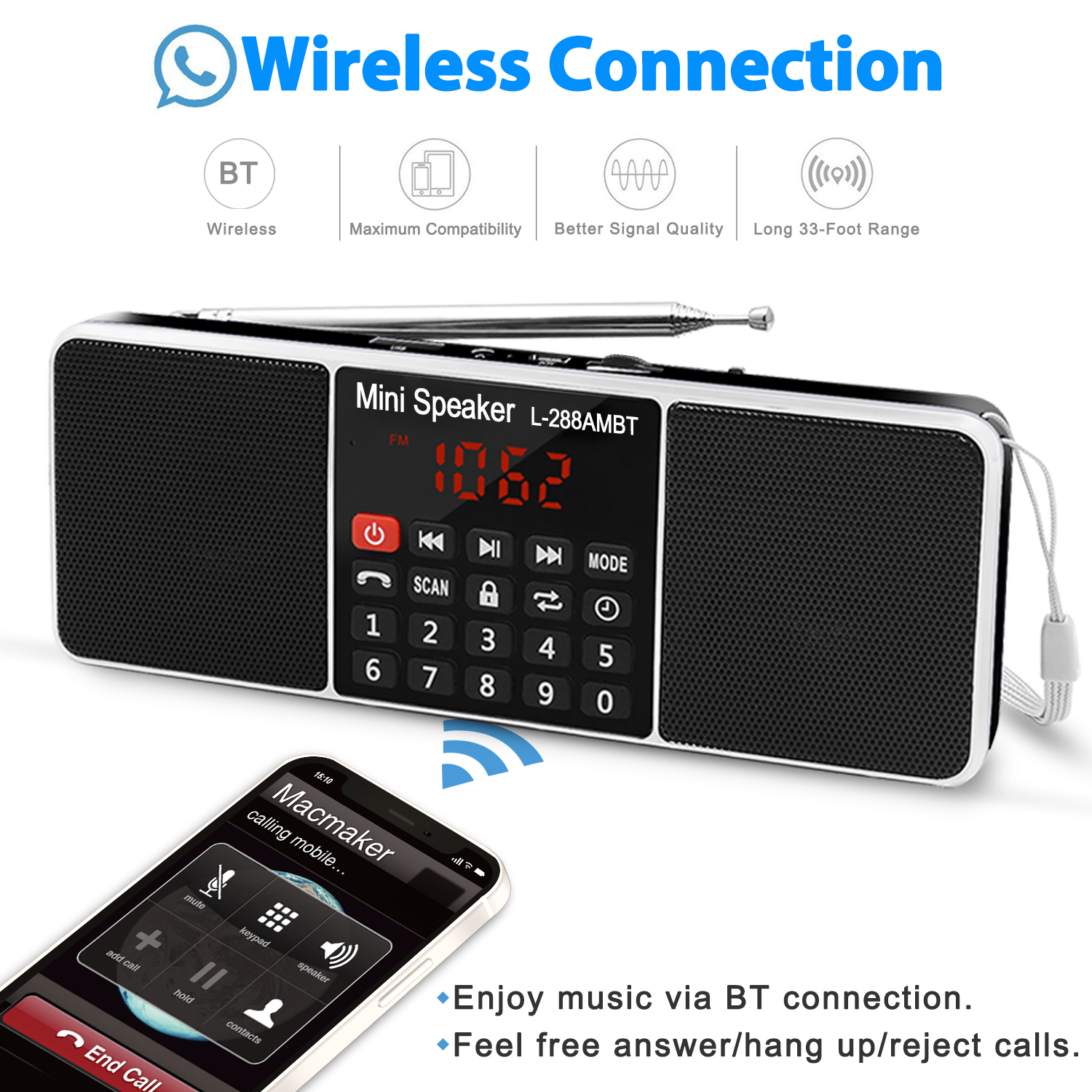 Lefon Digitales tragbares Radio AM FM Bluetooth-Lautsprecher Stereo-MP3-Player TF SD-Karte USB-Laufwerk Freisprechanruf wiederaufladbare Lautsprecher