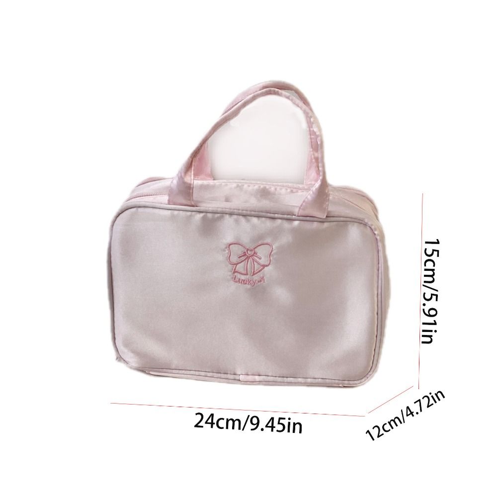 Toilettas Organisator Grote Capaciteit Boog Make-up Tas Roze Doek Toiletartikelen Tas Multifunctionele Waterdichte Reistas Meisjes