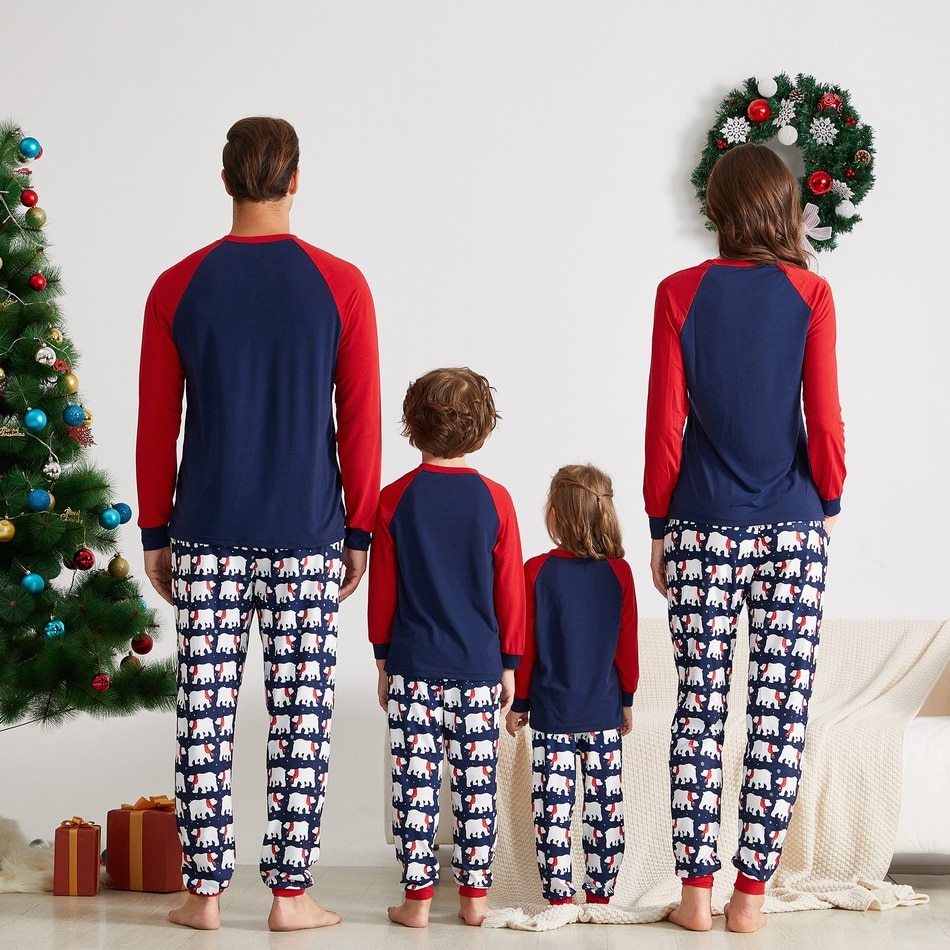 Patpat mosaikk familie matchende isbjørn julepysjamas sett familie utseende fest pysjamas sett jule mønster matchende pyjamas