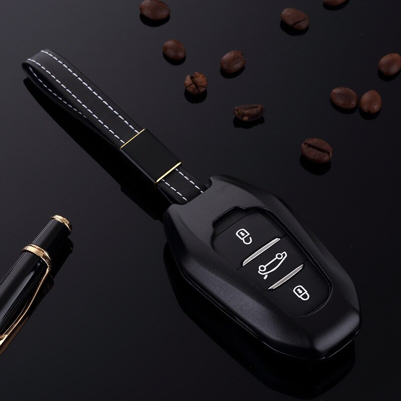Aluminum Alloy Car Key Case Keyless Entry Remote Shell Cover Holder Keychain for Peugeot 408 308 3008 301 508 4008 5008: Black