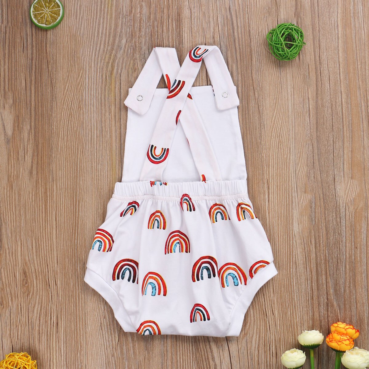 Citgeett Summer Newborn Baby bOys Girls Rainbow Print Bodysuit Infant Cotton Sleeveless Cross Strap Jumpsuit Sling Sleeveless