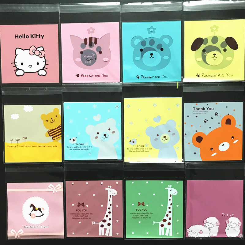100pcs/lot 10*10cm Plastic Bags Animal Cookie&amp;Candy Bag Self-Adhesive For Wedding Birthday Party Bag Biscuit Packaging Bag