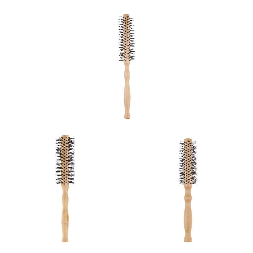 Wooden Bristle Brush Round Hair Comb Wavy Curly Styling Care Curling Brush