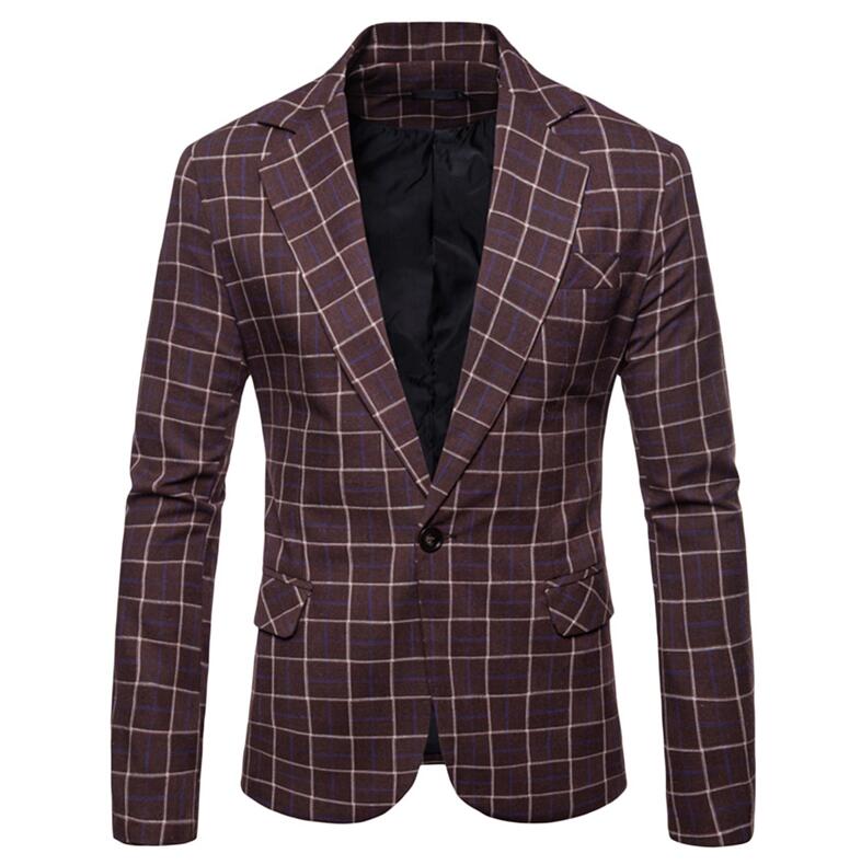 YUNCLOS Slim Fit Business Männer Anzug Blazer Klassische Plaid Gedruckt Anzug Jacke Casual Männlichen Blazer Prom Blazer: Brown / XL