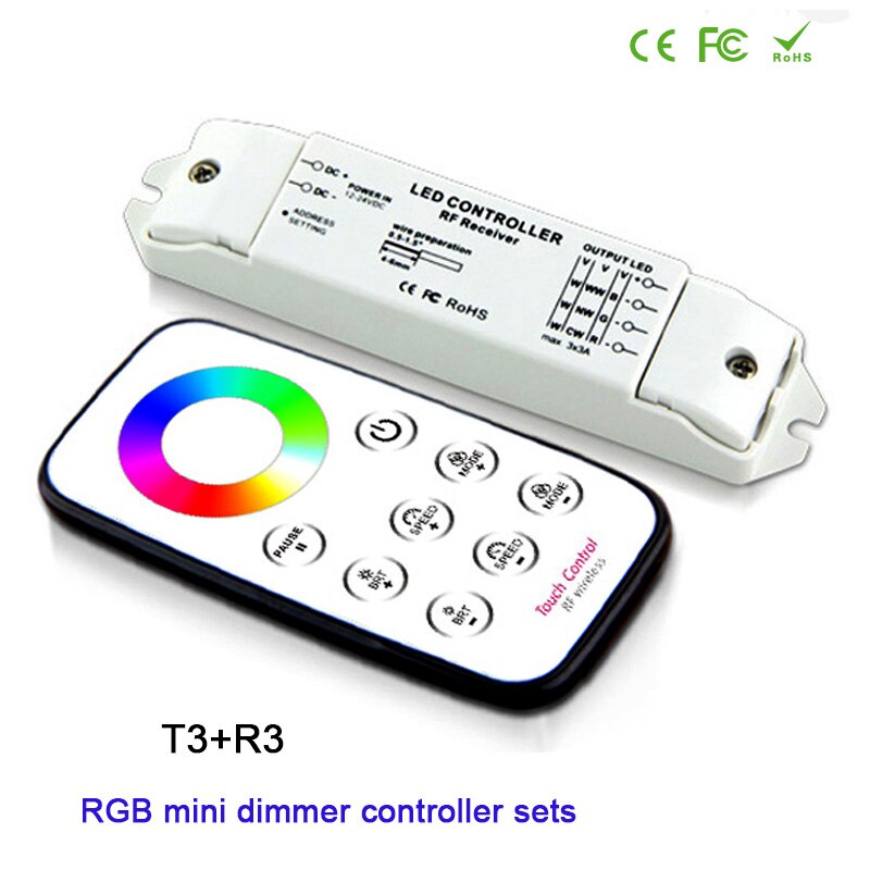 Bincolor Mini Rf Wireless Remote Led Dimmen/Cct/Rgb/Cw Nw Ww Led Dimmer Ontvanger Controller Voor led Strip Licht, DC12V-24V: T3  and  R3