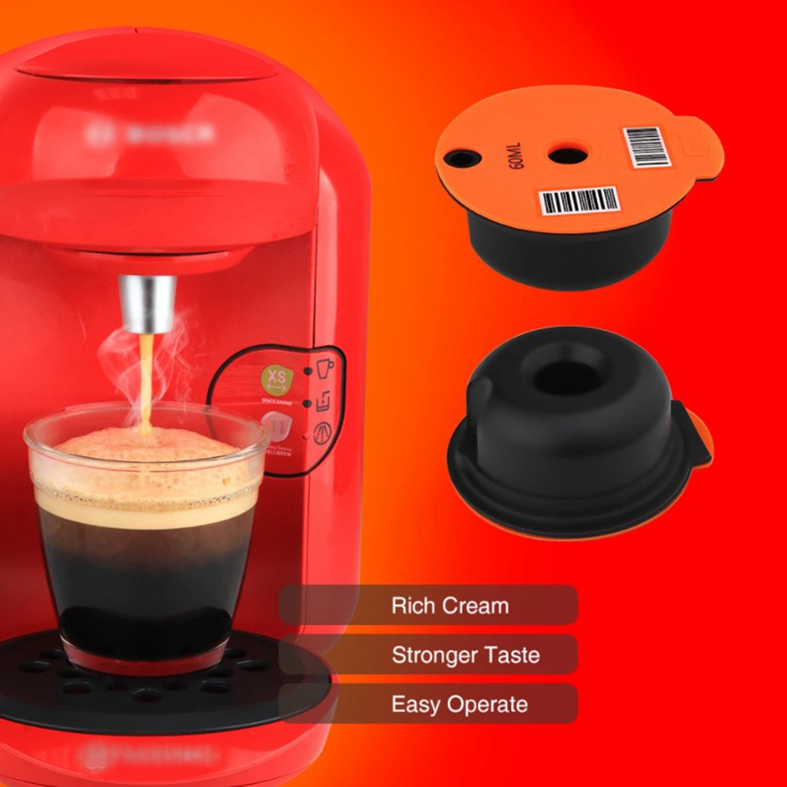 Hervulbare Herbruikbare Koffie Capsule Peulen Cups Nespresso Capsule Pod Slicone Deksel Compatibel Met Bosch Tassimo 60/180Ml