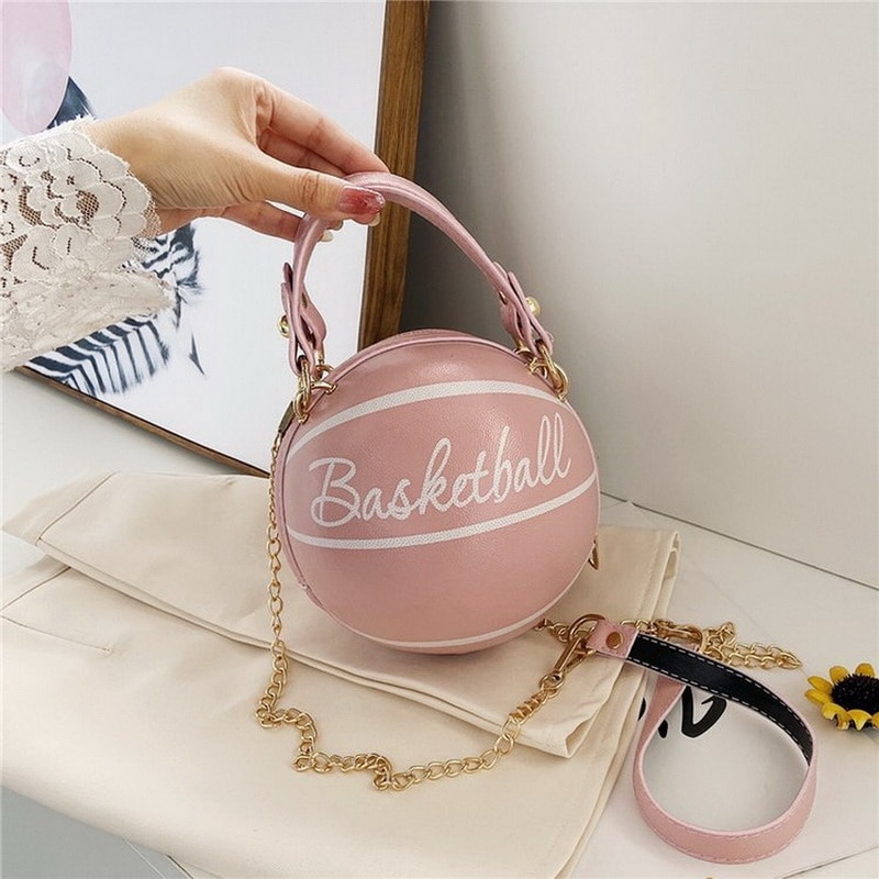 Small Personality Basketball Hand Bag Women Chains Handbag Letter Shoulder Messenger Bag Female Mini Round Tote: 3