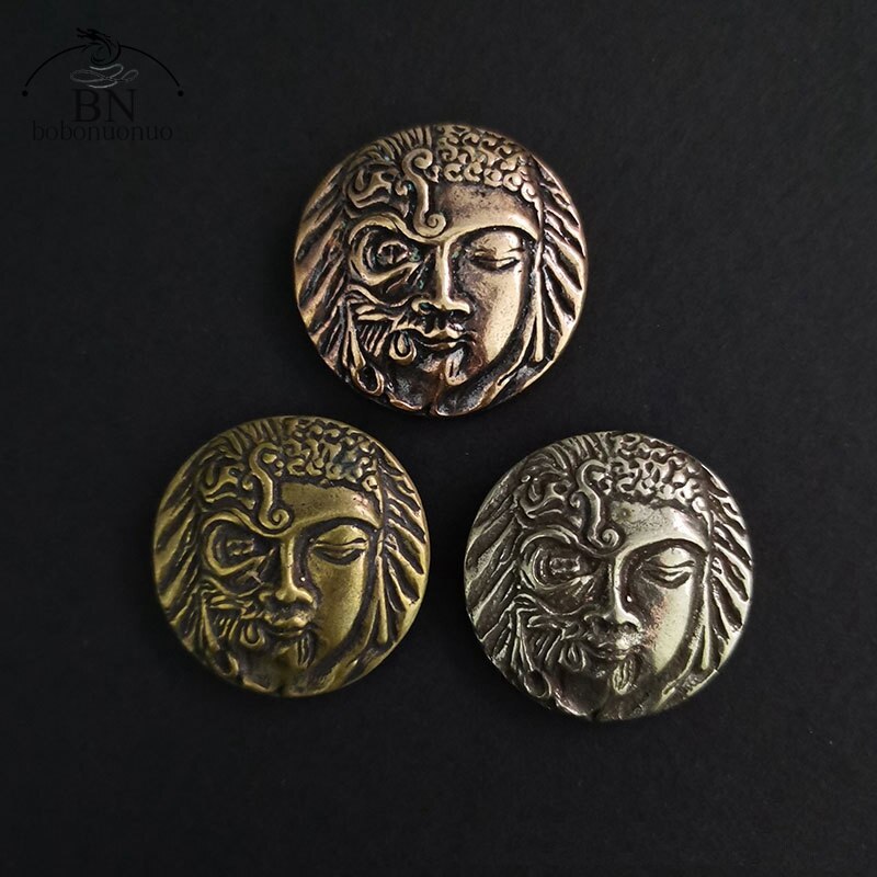 Bouddha visage en colère dieu gardien du bouddhisme, vis en laiton bouton Rivet bricolage sac en cuir portefeuille chaîne vêtement décoration boucles rétro