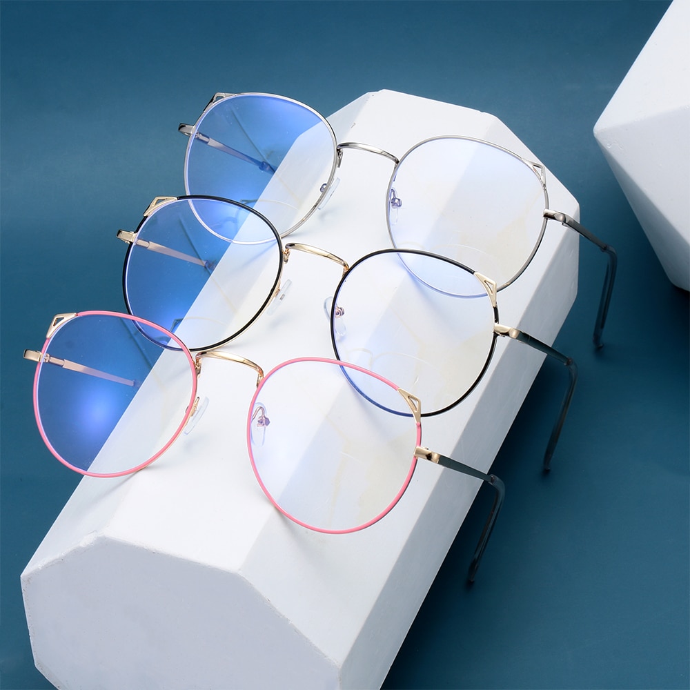 Optical Computer Glasses Anti Blue Light Gaming Glasses Round Metal Glasses Frame Can Be Equipped with Other Glasses