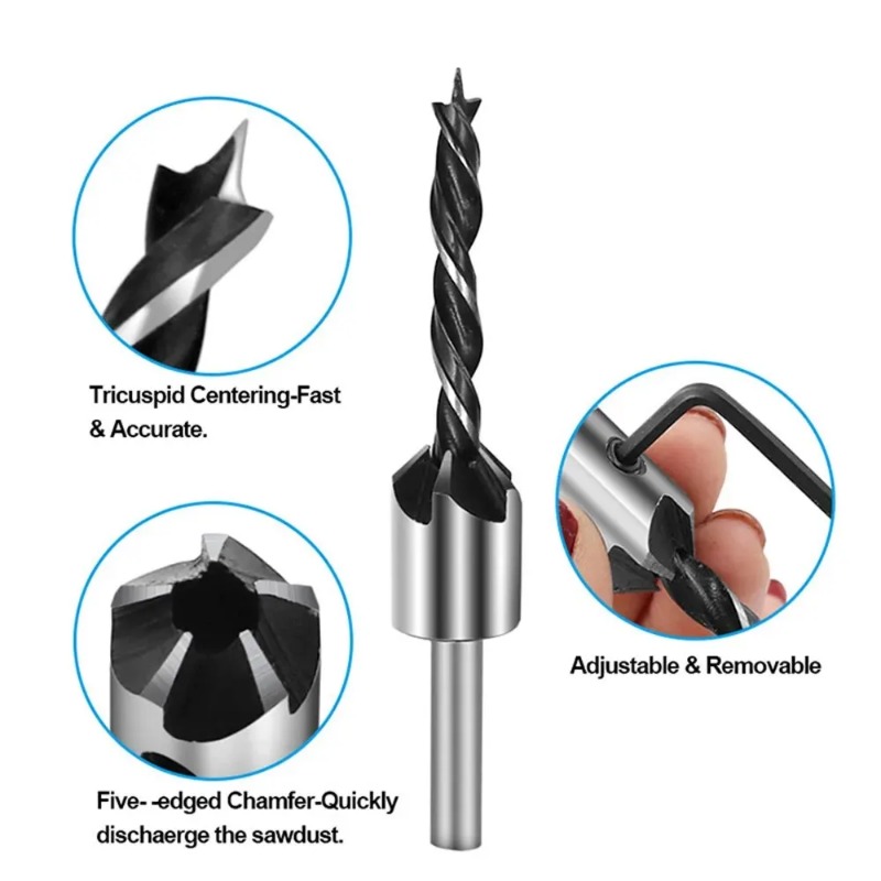 Countersink Drill Bit Set Reamer Woodworking Chamfer Counterbore Pliot Hole Cutter Screw Hole Drill 4/5/6/7/8/10mm HSS Hole Dril