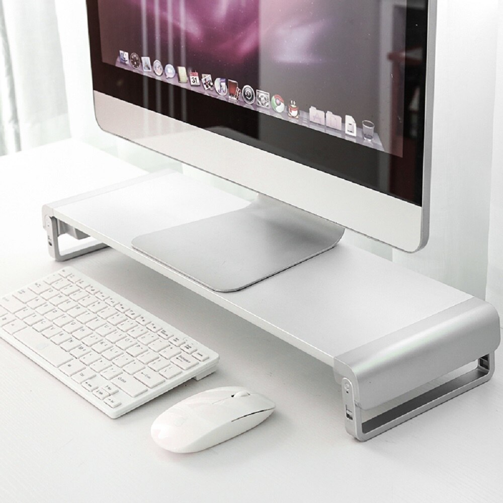Aluminum Monitor Stand Riser Computer with Drawer Desktop Holder Bracket Organizer for iMac/ MacBook Keyboard Mouse Desk Storage: Q3