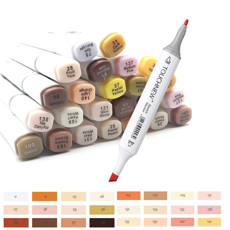 24Pcs Touchnew Artist Touchnew Marker Pens Blendable Alcohol Markers Skin Tone Set for Portrait Illustration Drawing