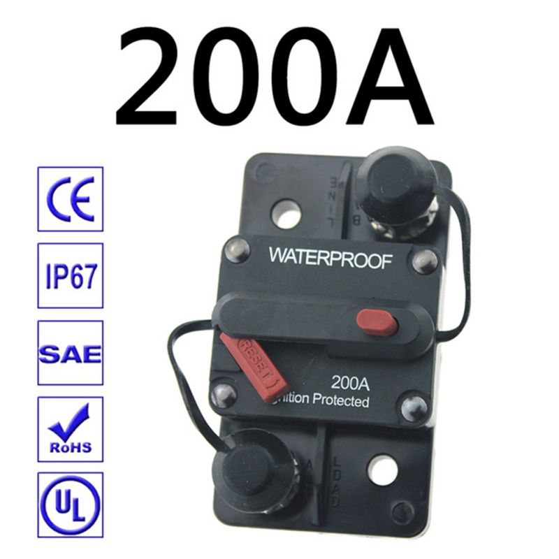30A 40A 50A 60A 70A 80A 100A 120A 150A 200A 250A 300A amperios interruptor de circuito, fusible de reinicio 12-48V DC, coche Barco, Auto impermeable,: 200A