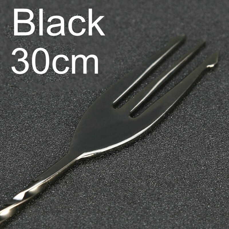 300/400mm tenedor para cóctel Bar cuchara 304 Acero inoxidable Twisted mezcla cuchara de agitar barra herramienta: 300mm Black