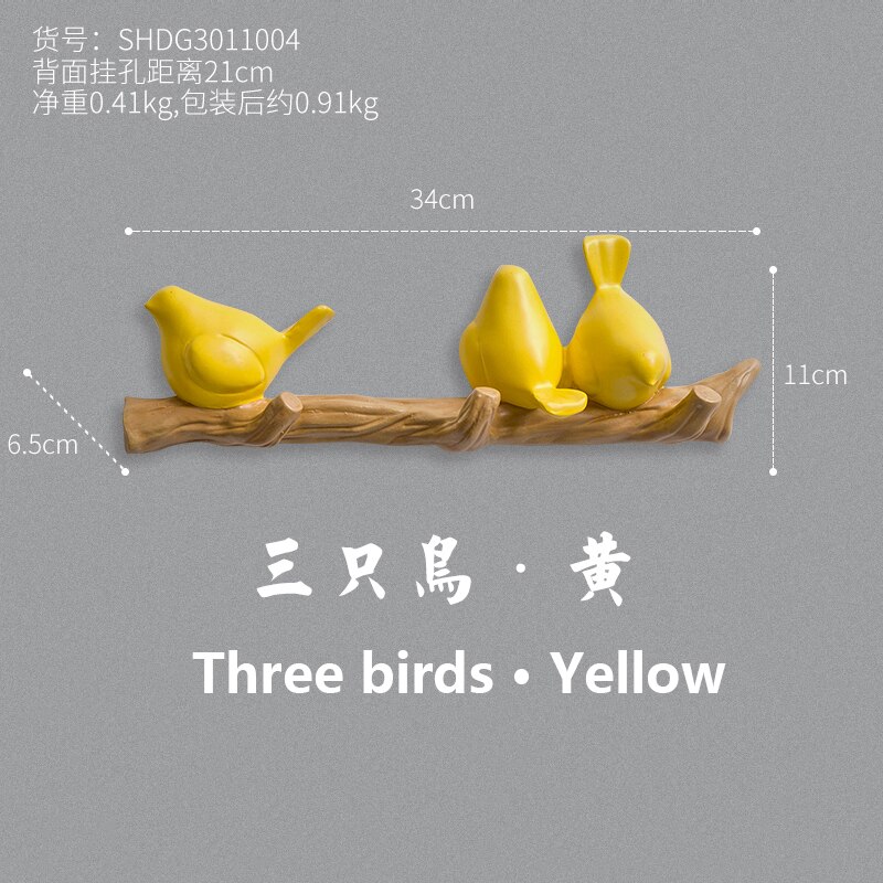 Muur Hanger Zonder Gat Kamer Accessoires Home Decoratie Vogels Decor Houten Hanger Kleding Winkel Decoratie Paskamer Haak: yellow-3 birds