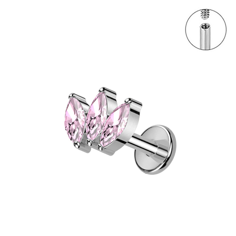G23 titan piercing labret innvendig gjenge leppepiercing marquise kubisk zirkonia leppestift ørebein negl kroppspiercingsmykke: Hvit / Rhodium belagt