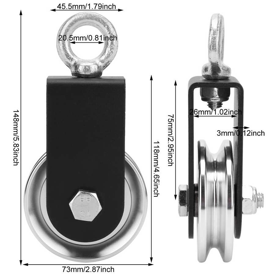 Single Pulley Block Stainless Steel Heavy Duty Lifting Rope Cable Guide Wheel Workout DIY Equipment Gym Cable Silent Wheel Gym