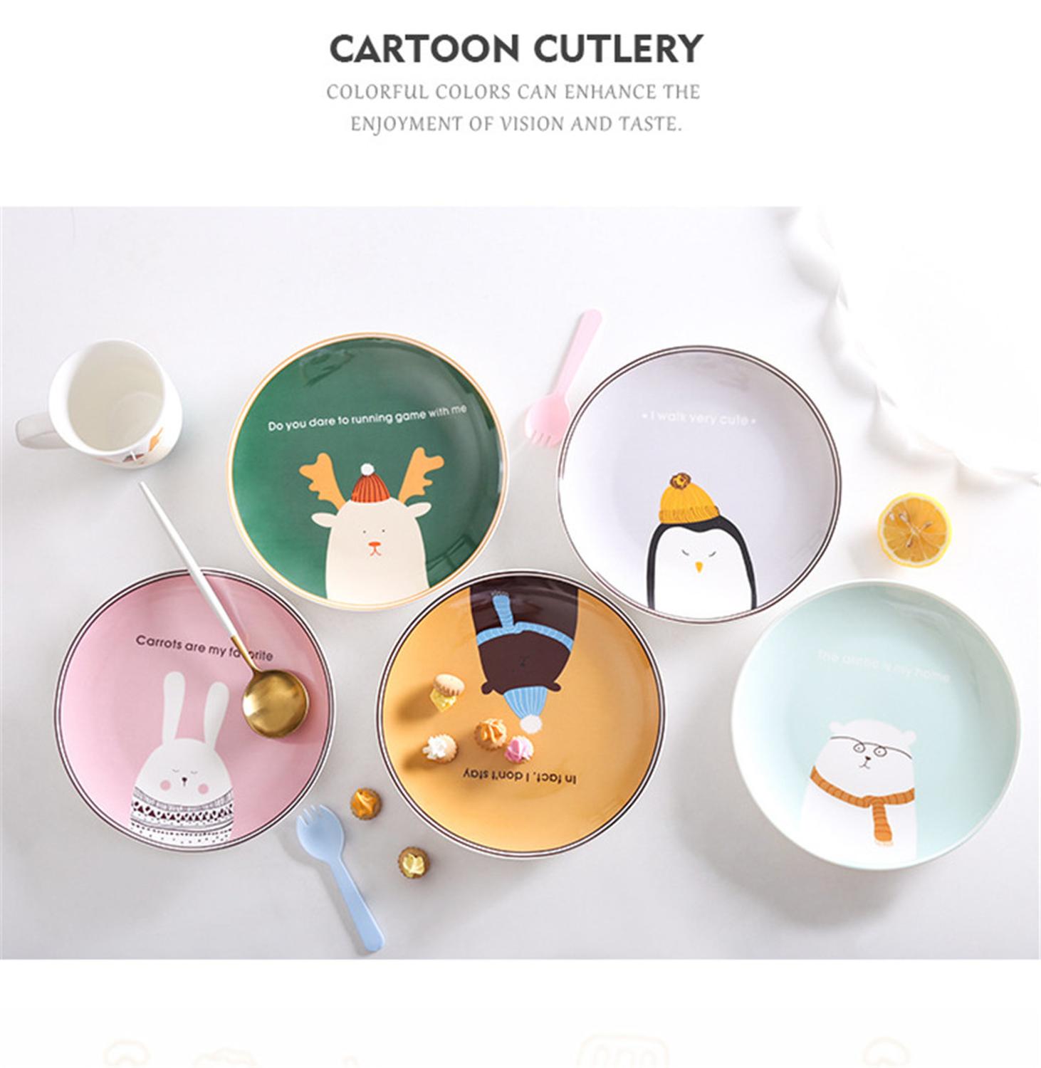 Cartoon cute ceramic cutlery children's dinner plate steak plate breakfast plate dessert plate and cup