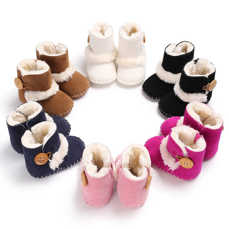 0-18M Newborn Infant Baby Girls Snow Boots Winter Warm Baby Shoes Solid Button Plush Ankle Boots