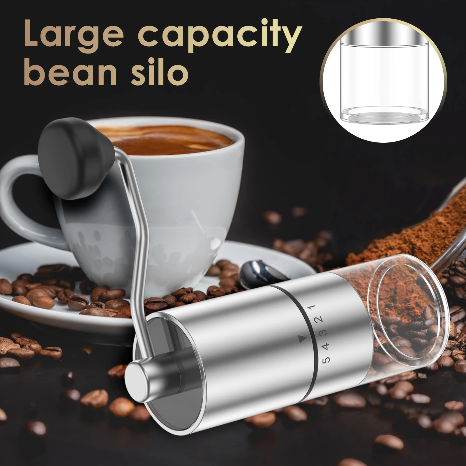 Manual Coffee Grinder, Stainless Steel Conical Burr Portable Mill for Espresso to French Press Coffee Hand Grinder