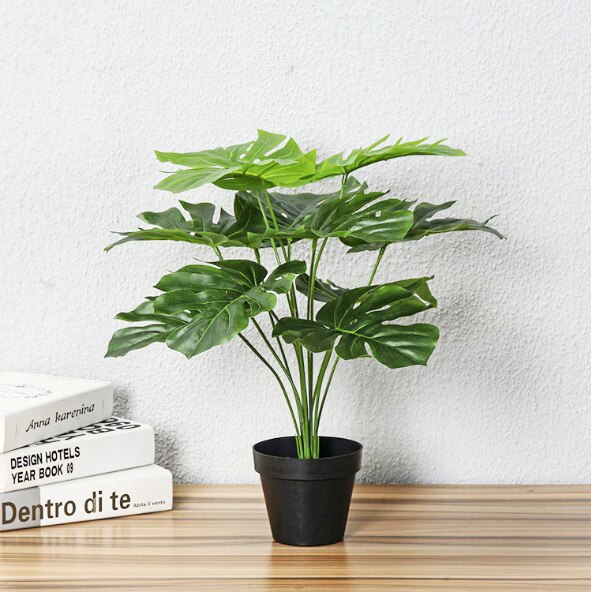 Arbre vert artificiel en plastique, fausses plantes, décoration de jardin pour la maison, toucher réaliste, décor de Table intérieure, petit arbre: Monstera