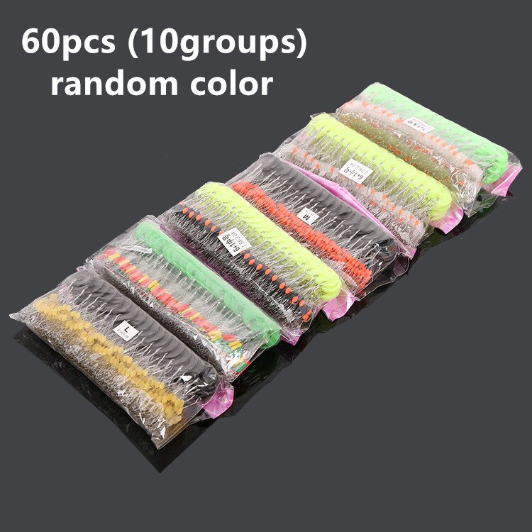 60Pcs 10 Groep Radom Kleur Set Rubber Ruimte Bonen Vissen Bobber Stopper Ovaal Float Zee Karper Vliegvissen Lijn accessoires: 60Pcs S random color