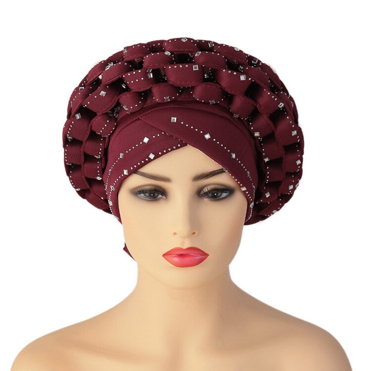 Autogele – couvre-chef africain en gel Aso oké, Turban musulman, casquette nigériane de mariage, couvre-chef prêt à porter,: Bourgogne