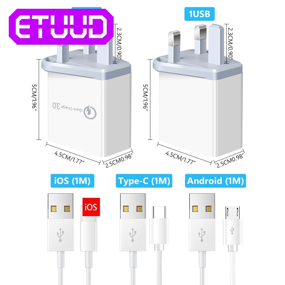 QC 3.0 USB Wall Chargerpower Fast Charging Charger Phone Adapter Portable Wall Mobile Phone Charger UK Plug For Tablet IPad