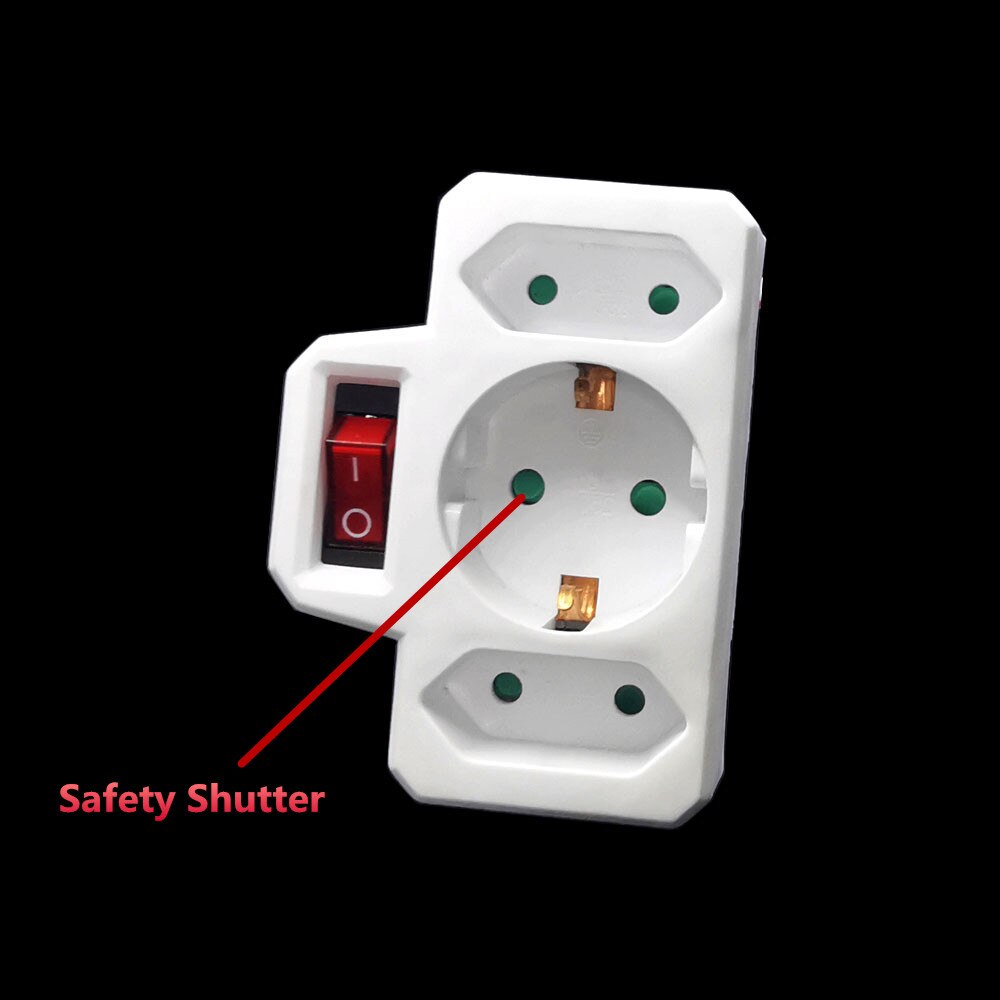 16A CE Copper Eu Germany Wall Extension Adaptor Plug With Power Switch EU Schuko Socket With Safety Shutter Extension Socket