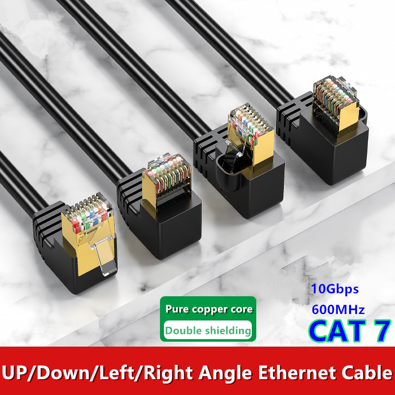 Cienki kabel Ethernet RJ45 Cat7 6 przewód Lan SFTP RJ 45 kabel sieciowy do kompatybilnego z Cat 7 Patch Cord 90 stopni kąt prosty w górę i w dół