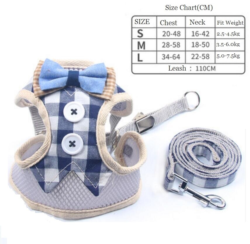 Breathable Dog Cat Harness Pet Mesh Puppy Kitten Vest Adjustable Pet Walking Harnesses and Leash Set For Chihuahua Small Dogs: Blue Button / M