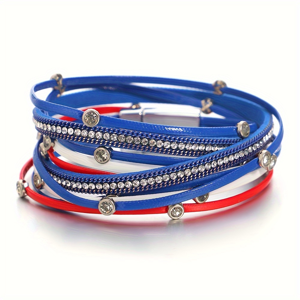 ALLYES, pulseras de cuero con cuentas de cristal Vintage para mujeres y hombres, cadena larga bohemia, pulsera envolvente multicapa, de joyería: Marrón rojizo