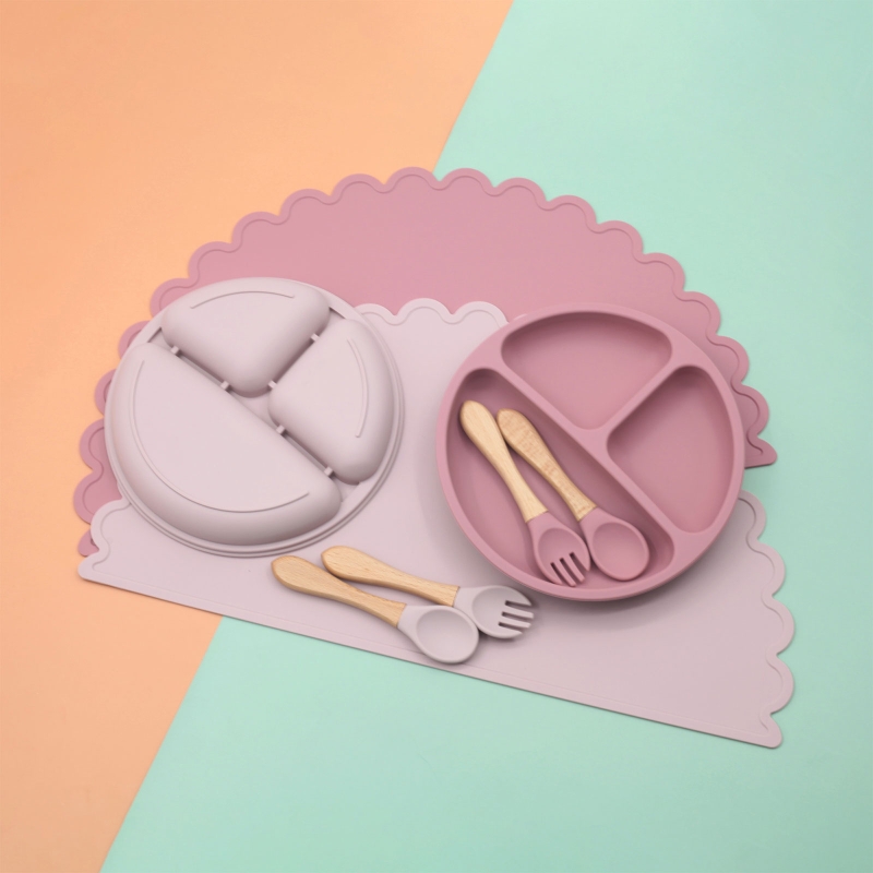 4 Stuks Baby Siliconen Verdeeld Diner Plaat Lepel Vork Placemat Set Zuigeling Servies 87HD