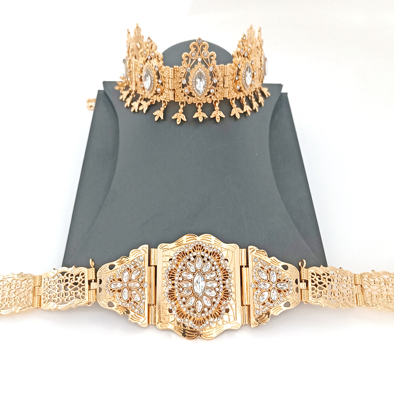 Marokkaanse Vrouwen Bruiloft Sieraden Set Abaya Taille Keten Gown Gown Riem Bruids Haar Sieraden Moslim Nationale Wedding Bijoux 2022: set  2