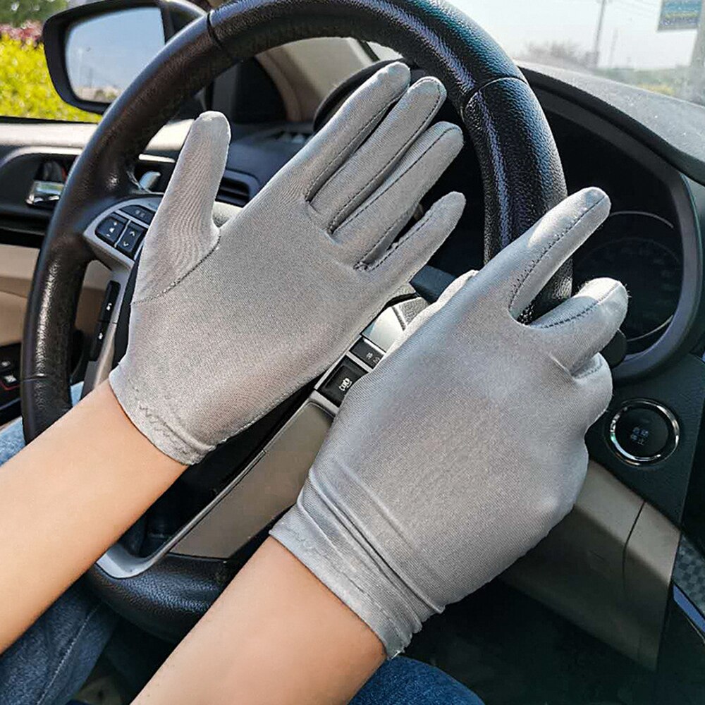 Summer Thin Sun Protection Gloves Unisex Dots Printed Etiquette Dance Gloves Pure Color Elastic Cycling Driving Glove: grey