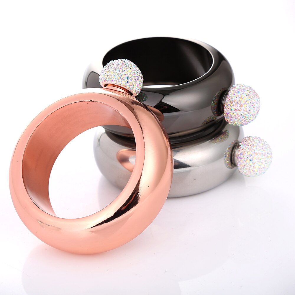 Realand Moda 3.5 OZ Garrafa Anca do Aço Inoxidável Pulseira Bangle Pedrinhas Tampa Álcool Uísque Copos Jóias para As Mulheres