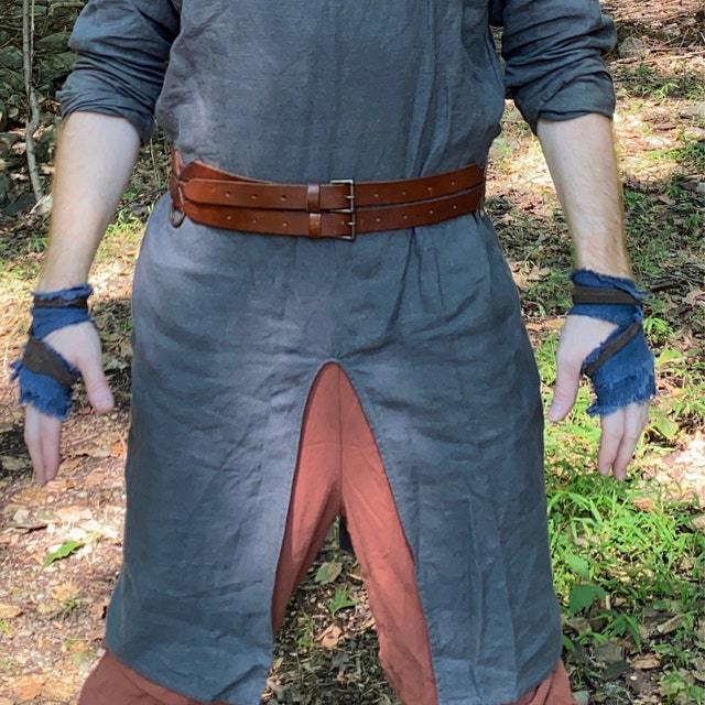 Túnica medieval de lino para hombre, sobretodo de basura, disfraz de tabardo de guerrero de Halloween para adulto: S / Azul
