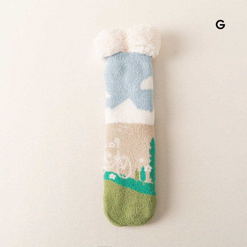 Meias quentes bonitos do inverno feminino com anti deslizamento inferior fuzzy floor socks colorido m09: G