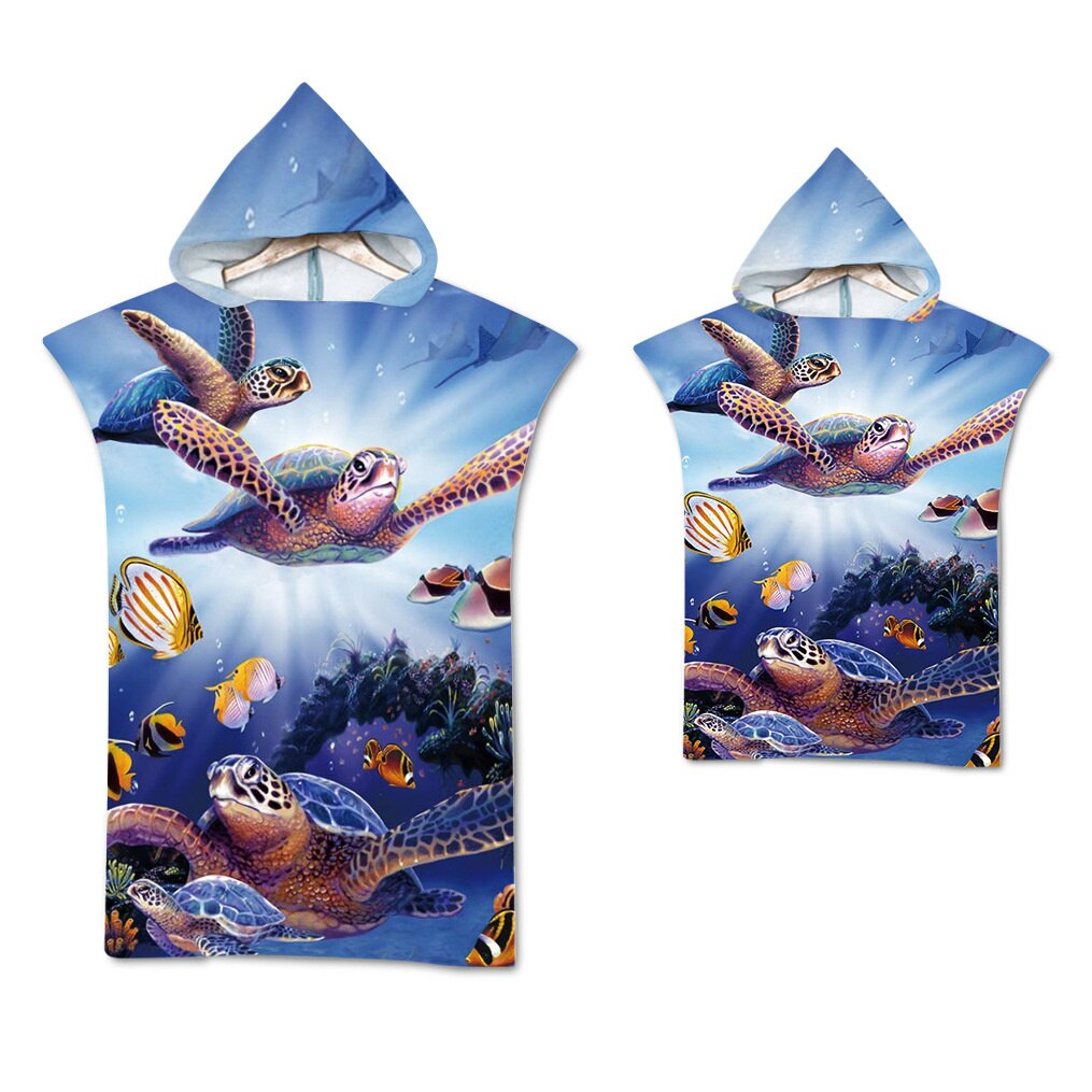 Gedrukt Sea Turtle Microfiber Hoodied Badhanddoeken Zand Gratis Draagbare Strandlaken Zwemmen Beach Surf Poncho Sport Handdoeken: Printed 13 / Adult