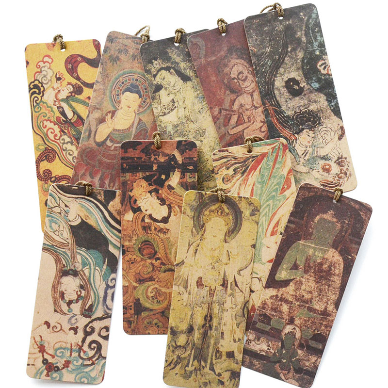10 kpl/setti dunhuang mogao luolat seinämaalaukset kirjanmerkit pahvi kirjateline viestikortti paperitavarat