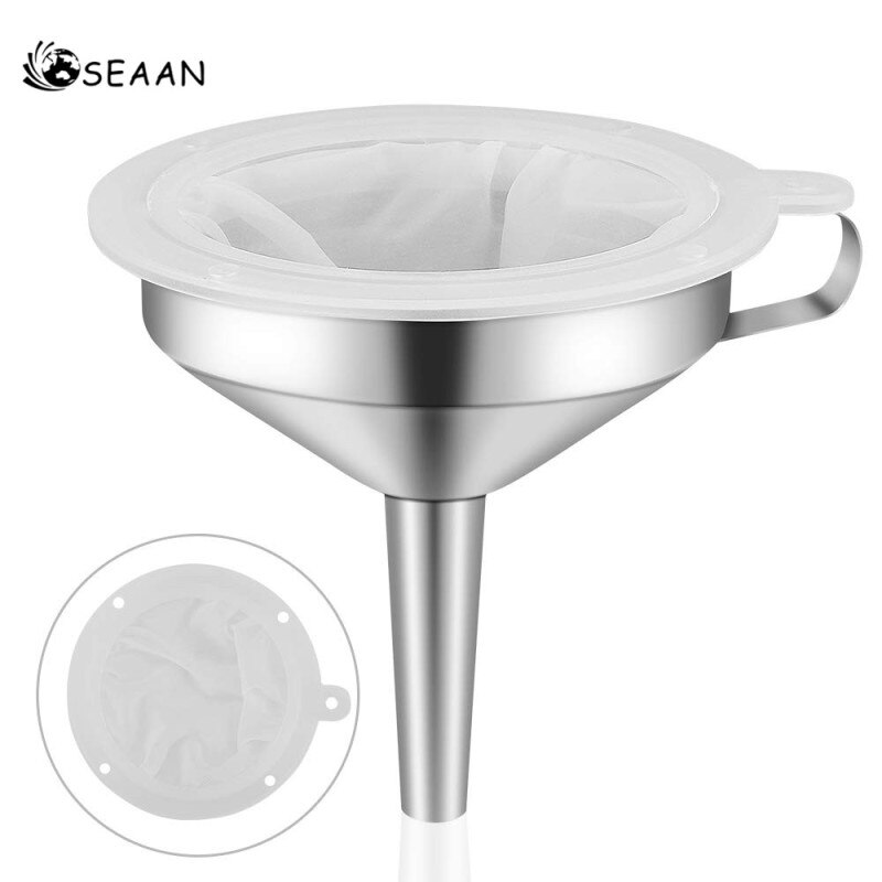 Stainless Steel Funnel Kitchen Oil Liquid Funnel Metal Funnel with Detachable Filter Wide Mouth Funnel for Canning Kitchen Tools